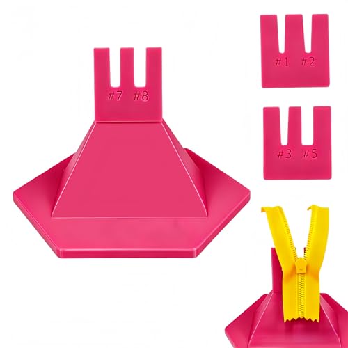 Zipper Jig Tool with Anti-Slip Silicone Base for 6 Size #1#2#3#5#7#8 Zippers Zipper Installing Tool Handy Zip Fastener for Zippers Pulls Zip Sliders for Dresses & Pants (Magenta)