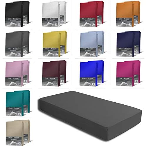 one-home 2er Set Jersey Spannbettlaken Spannbetttuch weiche Baumwolle mit Rundumgummizug, Farbe: Anthrazit, Maße: 2er Pack 90-100 x 200 cm