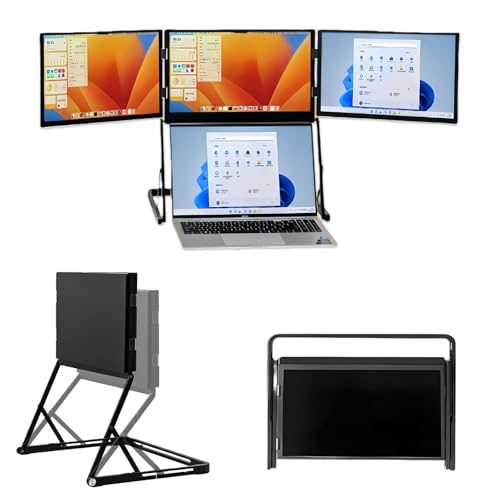 Image of Triple Screen Laptop Monitor Extender, 15.6 inch Fhd 1080p Portable Monitor with Aluminum Stand, 3 Display Laptop Extender Screen, Foldable Dual /Triple Setup for Multitasking