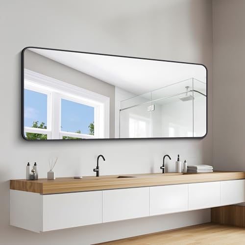 Image of DESBING 72 inch x 30 inchBathroom Mirror, Matte Black Wall Mirror with Metal Frame, Decorative Rectangular Vanity Mirror for Bedroom Bathroom Living Room Entryway (Horizontal /Vertical)