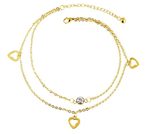 Preisvergleich Produktbild Akzent Edelstahl Fußkette Gold Herz Liebe 26+5 cm Fußkettchen