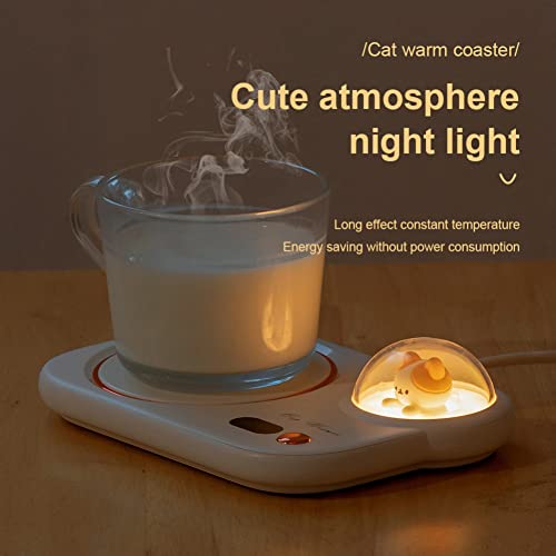Uupoi Smart Coffee Mug Warmer, Coffee Cup Heater With Cute Cat Night Light, Auto Shut Off, 3 Temperature Setting Led Display, Electric Beverage Warmer Plate For Coffee Tea Milk Cocoa And Etc., White #TOP1