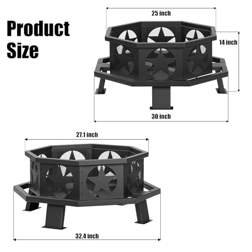 Panovue 32 inch Fire Pit for Outside, Heavy Duty Wood Burning Fire Pits with Fire Poker, Outdoor Octagonal Firepit for Camping, Yard, Patio