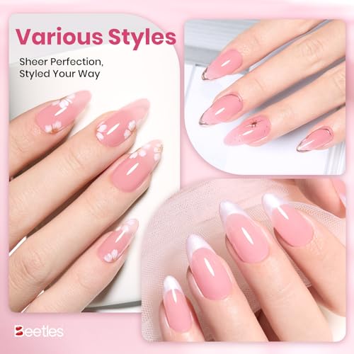 Image of Beetles Dawn Petals Nude Pink Gel Polish - 15ML Full Size Neutral Jelly Nail Polish Base Color Nail Concealer Sheer Translucent Soak Off UV French Nail Art Salon DIY Manicure Gifts