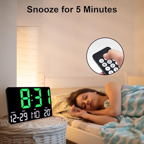 Miniatura 6 de Lafocuse 12 Led Reloj De Pared Digital Con Pantalla Grande, Silencioso Reloj Digital Sobremesa Con Temperatura, Fecha, Alarma, Snooze, 12 24 Horas, Brillo Ajustable, Para Salon Cocina Oficina, Verde