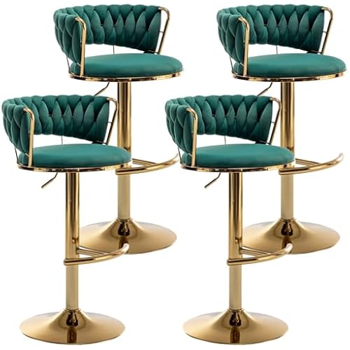 Riknuxi Gold Velvet Bar Stools Set of 4, Counter Height Barstools with Low Back, Swivel Bar Stool for Kitchen Island, Pub (Green)