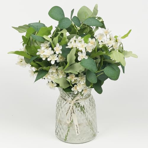 4 PCS 16" Artificial Plants Flowers Indoor Eucalyptus Greenery Stems White Cherry Blossom Branches for Vase Faux Spring Home Decor Centerpiece Decoration - Image 5