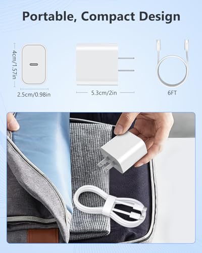 Image of iPhone 17 16 15 Fast Charger, 25W USB C Wall Charger Block with 60W 6 FT USBC Cable for iPhone 17 /17 Pro /17 Pro max /Air /16 15 Pro Max Plus, iPad, Samsung, 25 Watt Type C Charging Block and Long Cord