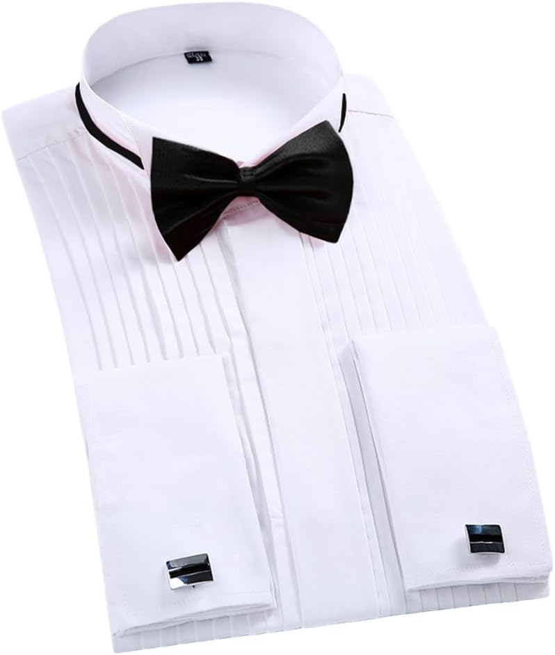 Chemises de smoking formelles pour hommes blanc XL avec accessoires bicolores