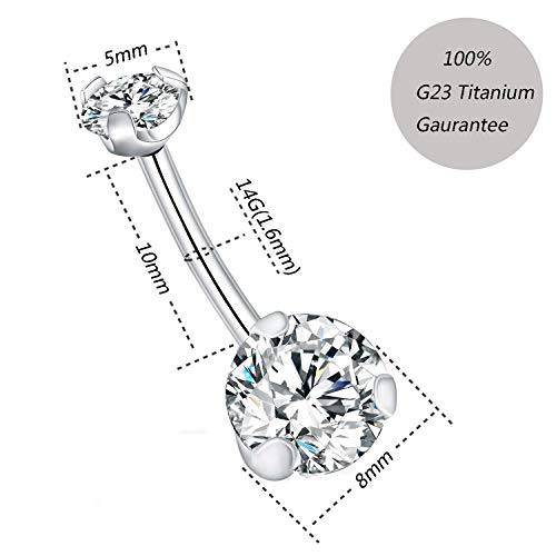 Gagabody 14G 3/8 Inch (10Mm) Prong Set Double Sparkle Gem G23 Titanium Belly Button Navel Piercing Ring #TOP4