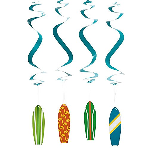 Fun Express Surfs Up Surfing Birthday Party Hanging Swirl Decorations - 24 Piece Pack