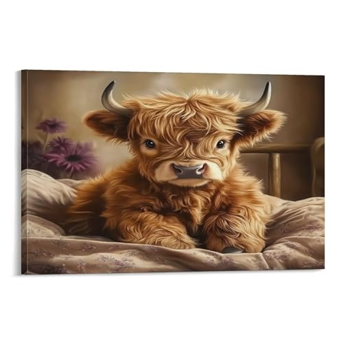 Chambre reposante avec tableau Highland veau doux et mignon