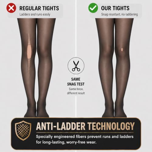 Image of Citystl 3 Pairs Black Sheer Tights for Women - 20D Not Rip Control Top Pantyhose with Reinforced Toes - Resist Tears