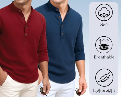 Image of DEELMO Combo of Men's Cotton Blend Solid Regular Fit Full Sleeve Short Kurta | Men's Trendy Short Kurta Pack of 2
