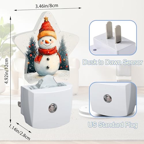 Image of Night Light,Christmas Snowman Plug into Wall with Dusk to Dawn Light Sensors,Winter Trees Warm Star Nightlights for Bedroom,Bathroom,Hallway,Kitchen Home Decor Desk Lamp