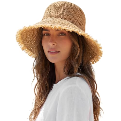 Image of Cosblisvia Bucket Hat Sun Hats For Women UK Women's Hats & Caps Straw Hat With Chin Strap For Women Girls Travellers Beach Garden Hiking Holiday Khaki M-L 22.5-23.25 Inch
