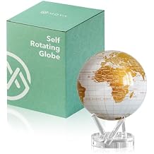 MOVA Globe - Pearl White and Gold Prestige 8.5" | Solar-Powered Rotating World Globe for Desk | Elegant Modern Decor | No Batteries or Wires