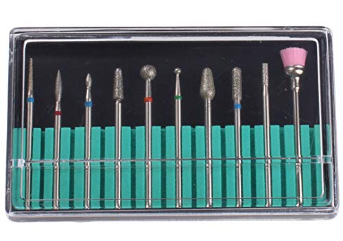 MZCMSL 10pcs Russian Cuticle Drill Bits,Safety Diamond Nail Bit,3/32 Shank efile Cuticle Bit Set with Case