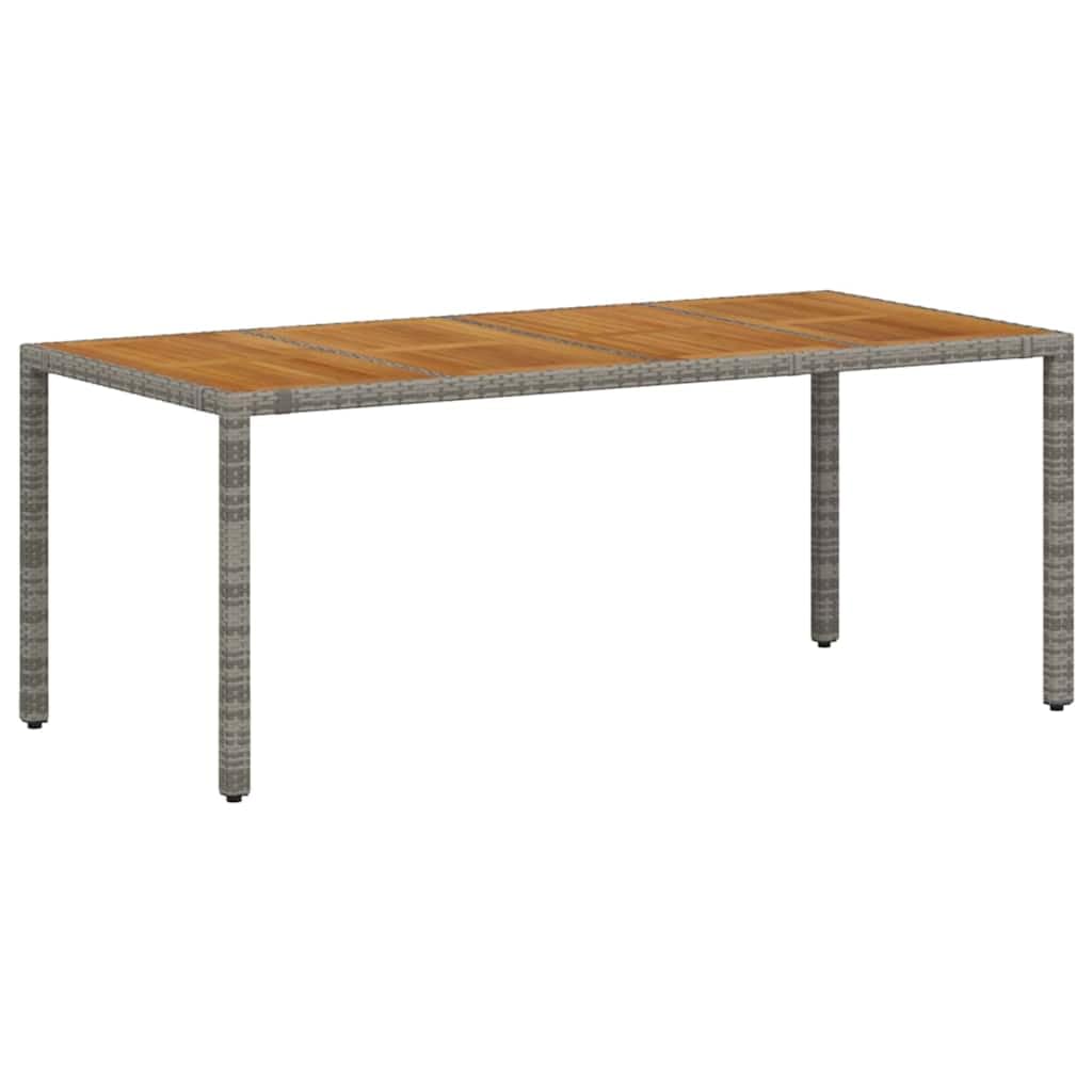 Polirattan nowoczesny zestaw ogrodowy Akacja 7 elementów Szary 190 cm | Zestaw do jadalni w ogrodzie 7 pcs Szary i brązowy polirattan, nowoczesny mebel tarasowy, stół i 6 krzeseł z akacji,