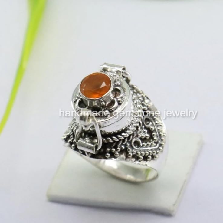 Handmade Faceted Carnelian & Red Onyx Poison Ring - Openable Round Pill Box Ring for Secret Stash Jewelry