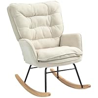 HOMCOM Fauteuil à Bascule, Rocking Chair en Chenille, Chaise à Bascule avec Dossier et Assise Larges rembourré