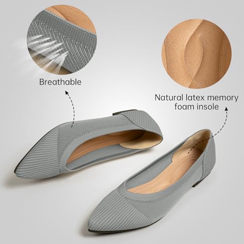 Image of TINGRISE Women's Flats Shoes Pointed Toe Knit Ballet Comfortable Dressy Mesh Flat