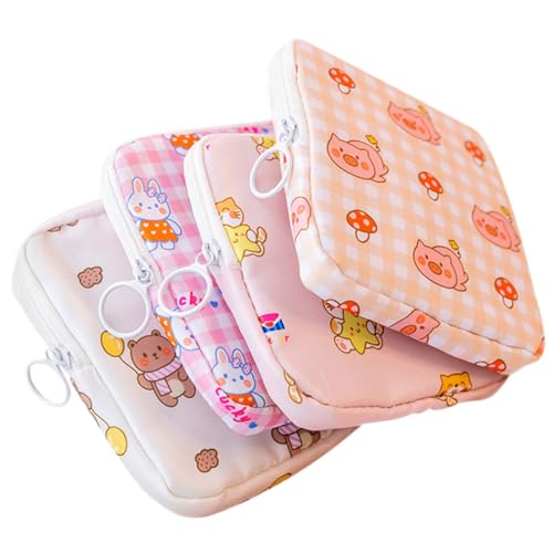 BCOATH 女 収納バッグ 4個入り 生理用品ホルダー コンパクトで再利用可能な生理用ポーチ ジッパー付き