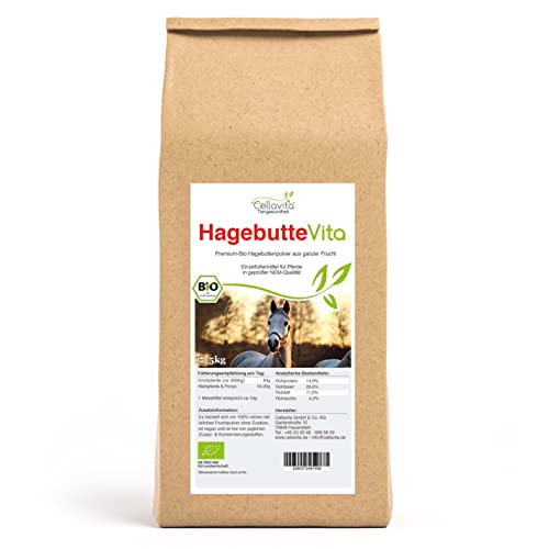 Cellavita Poudre de cynorrhodon bio Vita pour chevaux Sac de conservation 5 kg | Origine UE | Fabriqué à partir de fruits entiers Cover