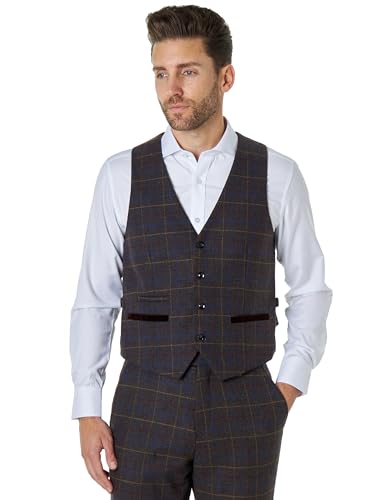 XPOSED of London Hombres Tweed Comprobar Doble de Pecho Chaleco [PWC-MADISON-7003-3-40UK,50EU