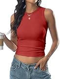 DUOEASE Tops für Damen Lässiges Einfarbig Crop Top Damen Scoop Ausschnitt Tank Top Sommer Basic Oberteile（Rot,M