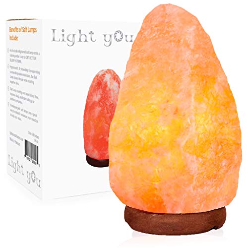 Himalayan Salt Lamp Natural Shape with Wooden Base, 6-8 Inches, 6ft UL-Approved Dimmer Switch Cord – Soothing Ambience, Air Purifier, Stress Relief, Bedroom & Office Decor, Wellness, Zen Lighting