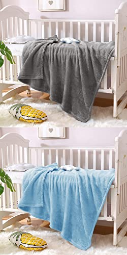 Image of Amazon Brand - Umi Super Soft Single Layered Flannel Baby Blanket - Aqua & Grey | Cozy & Breathable | Warm, Soft, and Comfortable | Perfect for Newborns | Unisex Design for Boys & Girls (Pack of 2)