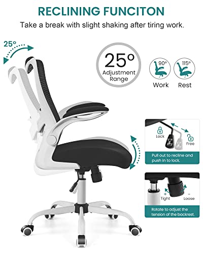 Muxx.stil Office Chair, Ergonomic Desk Chair With Adjustable Lumbar Support And Flip Up Armrest, Breathable Mesh Computer Chair For Home Office, White #TOP4