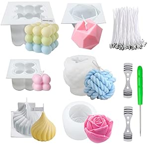 6Pcs Silicone Candle Molds Set for Candle Making, Yarn Ball Bubble Candle Mold, 3D Rose Silicone Mold, Cake Mold for Baking Desser, Silicone Mold for Soy Wax, Soap, DIY Scented Candle