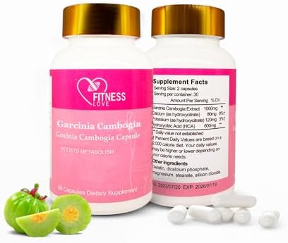 FITNESS LOVE Garcinia Cambogia Capsules – Natural Extract Supplement – Appetite and Wellness Support – Weight Management Support for Women and Men – 60 Capsules – No Harsh Stimulants