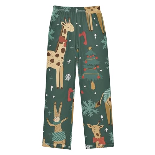 ZZXXB Xmas Giraffe Bunny Boys Long Pants Soft Trousers Elastic Waist Kids Lounge Bottoms with Pockets S-XL