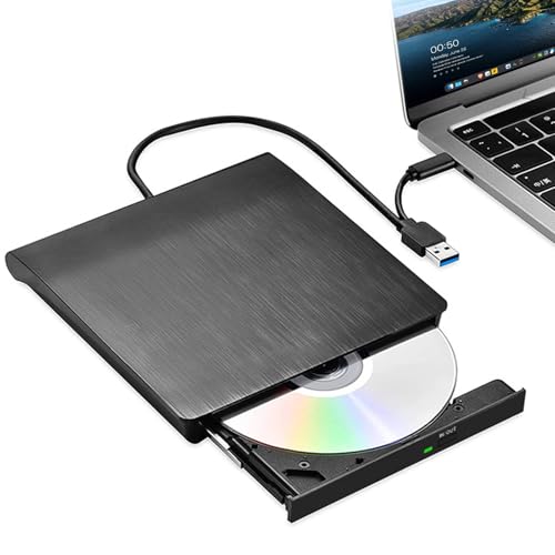 ZZOSRDR External CD DVD Drive, Type-C & USB 3.0 Portable Optical DVD Drive, CD DVD Player RW Writer Burner Reader for Laptop, Desktop, PC, Mac, IOS, Windows 11/10 / 8/7 / XP/Linux/Vista