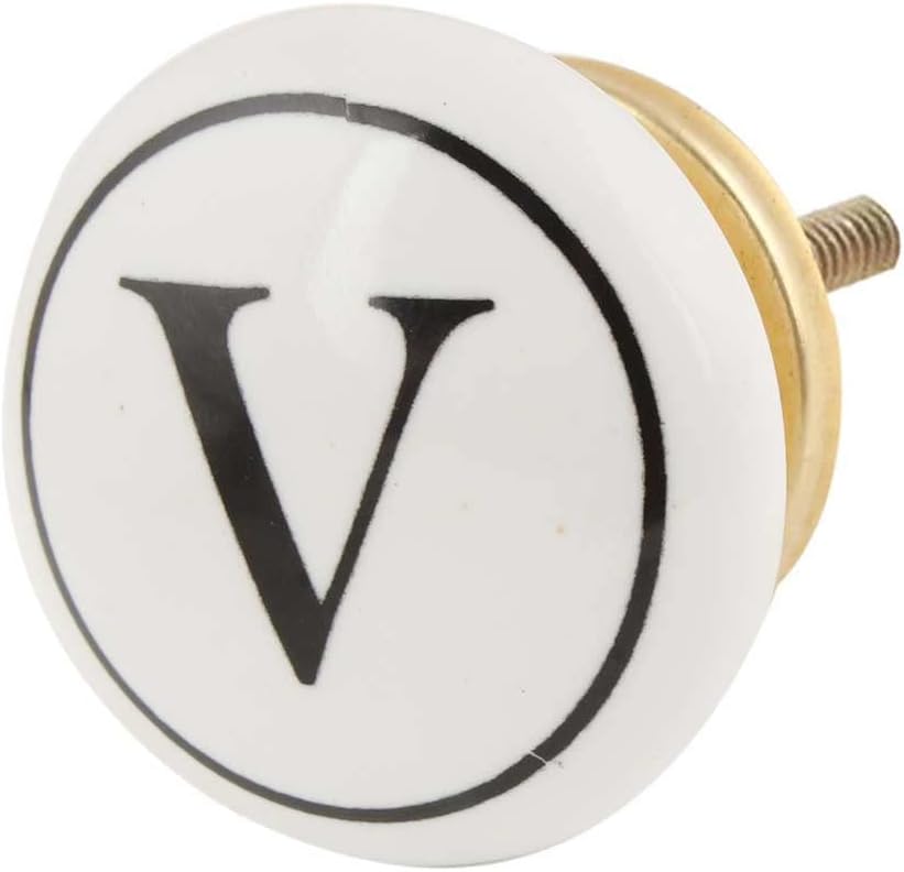 Indian Shelf 25 Pieces Black White Cabinet Door knobs V Alphabet Cabinet Hardware Ceramic Wardrobe Pulls