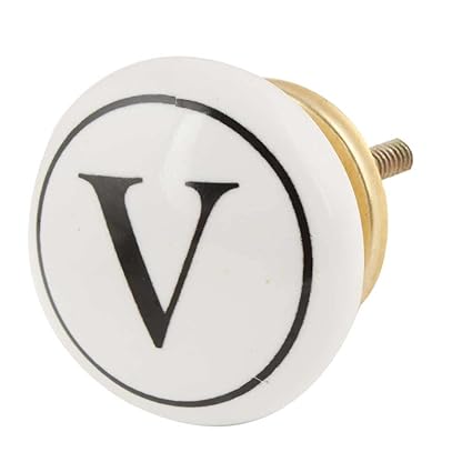 Indian-Shelf 2 Piece Black, White Knobs -Ceramic Door Knobs for Main Door - V Alphabet Handle Door - 3.81 cm Door Pulls