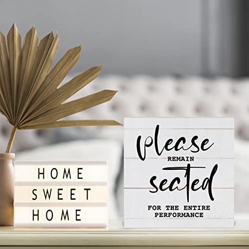 Rustic Wooden Box Sign, Bathroom Decor, Farmhouse Home Decor,Wood Block Plaque Desk Decor Shelf Table Decoration For Living Room Dining Room Bedroom Restroom Guest Bathroom,Please Remain Seated #TOP4