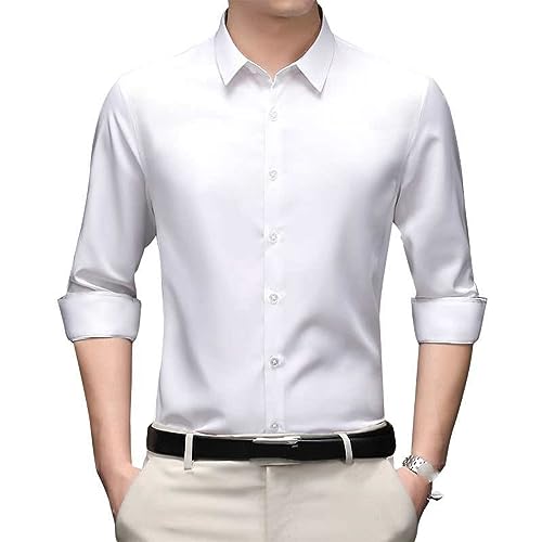 Chemise homme manches longues mince élastique et robe confortable de couleur unie