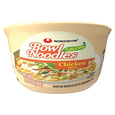 Nongshim Savory Chicken Noodle Soup Instant Ramen, 12 Pack, Microwaveable Bowl Soup Mix, Korean Ramyun with Cabbage & Carrots, Sabor a Pollo Cover