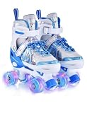 TOMSHOO 女の子用調節可能なライトアップローラースケート、ピンク パープル ブルー スケート 子供 幼児用、初心者用ローラースケート 屋内 屋外