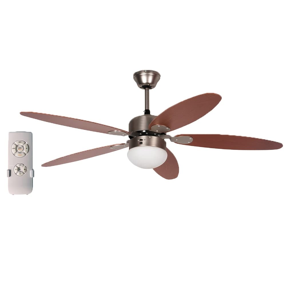 Ventilatore Soffitto 128cm 5Pale in Legno con plafoniera Luce Funzione Invernale Reversibile e Telecomando per casa Ristorante
