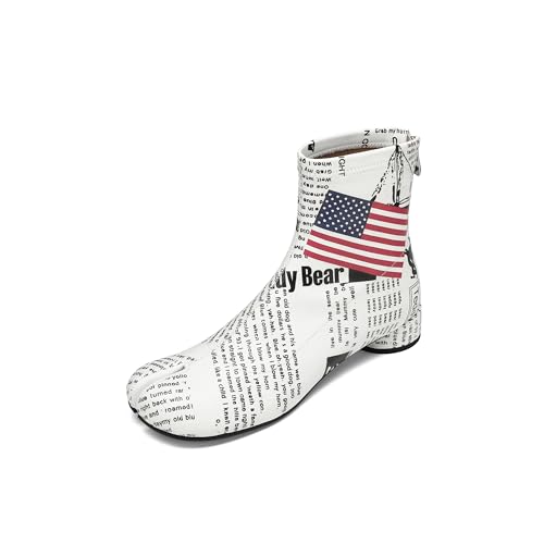 Image of Split Toe Ankle Boots for Women Tabi Japanese Ninja Shoes Low Chunky Heels Booties, Stretch Artificial Leather Boots Back Zipper