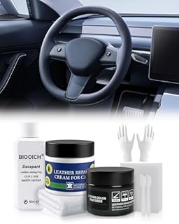 BIOOICH for Tesla Steering Wheel Repair Kit - 8PCS Leather & Vinyl Scratch Restorer for Model 3/Y/S/X, Leather Restoration Kit DIY Fix for Tears, Scuffs, Worn Spots & Color Fading (Black)