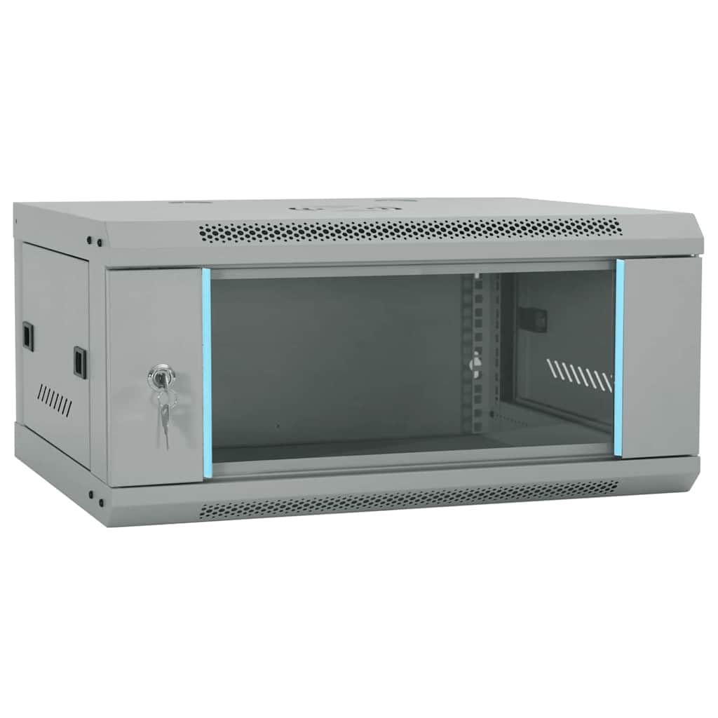 Armadietto di rete, 60 x 35 x 28 cm, montaggio a parete, in acciaio, con porta in vetro, grigio, per server e apparecchiature IT