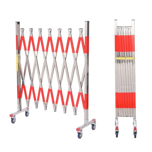 Industrial Traffic Barricade with Casters, Stainless Steels Expandable Barrier with Reflective, Folding Security Gate, Retractable Fence Outdoor for Crowd Control Construction(47.2x98.4in)
