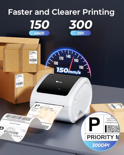 Image of Phomemo Ethernet Thermal Label Printer, 300Dpi Shipping Label Printer for Small Business, Home, Office, Wireless Thermal Printer Compatible with Ethernet /Bluetooth /USB, UPS, USPS, White