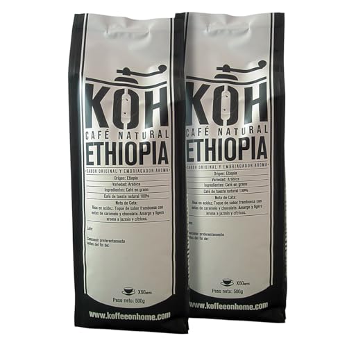 KoffeeONHOME Café Etiopia en Grano Arábica Tueste Natural (2x500 g) 1 kg